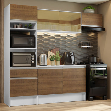 Cocina Integral 240 cm Con Mueble para Horno Blanco/Marrón Topázio Madesa