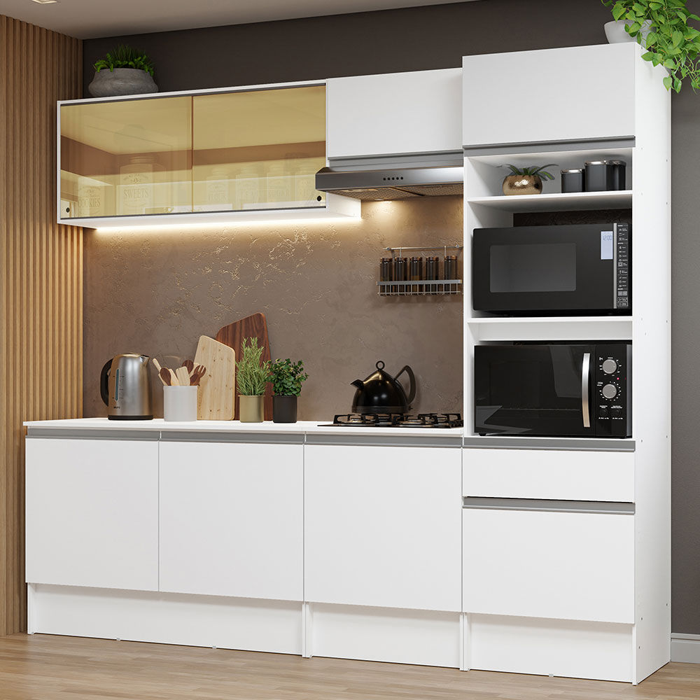 Cocina Integral 240 cm Con Mueble para Horno Blanco Topázio Madesa