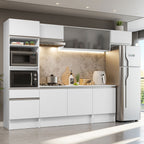 Cocina Integral 300 x 52 cm 9 Puertas 1 Cajón Con Mueble para Horno Blanco Topázio Madesa 01