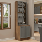 Combo Gabinete + Vitrina 70 cm Marrón/Gris Vik Madesa 01