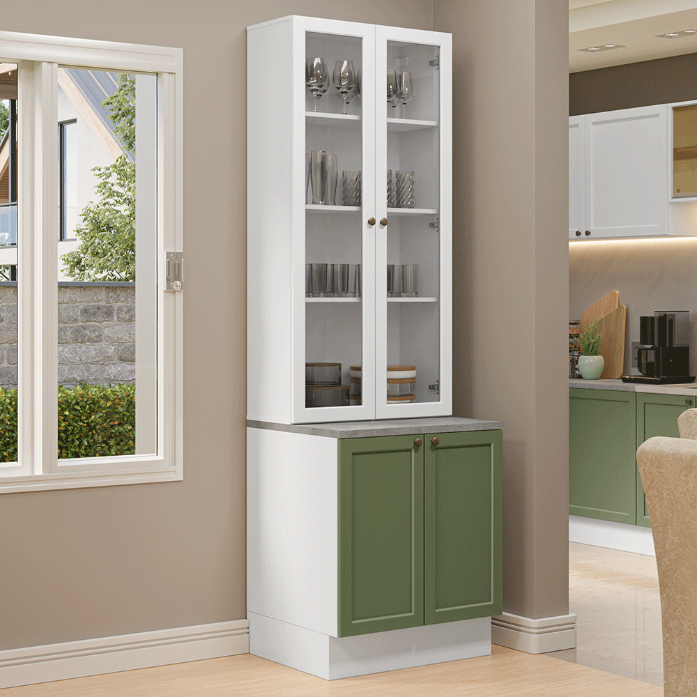 Combo Gabinete + Vitrina 70 cm Blanco/Verde/Blanco Vik Madesa 01