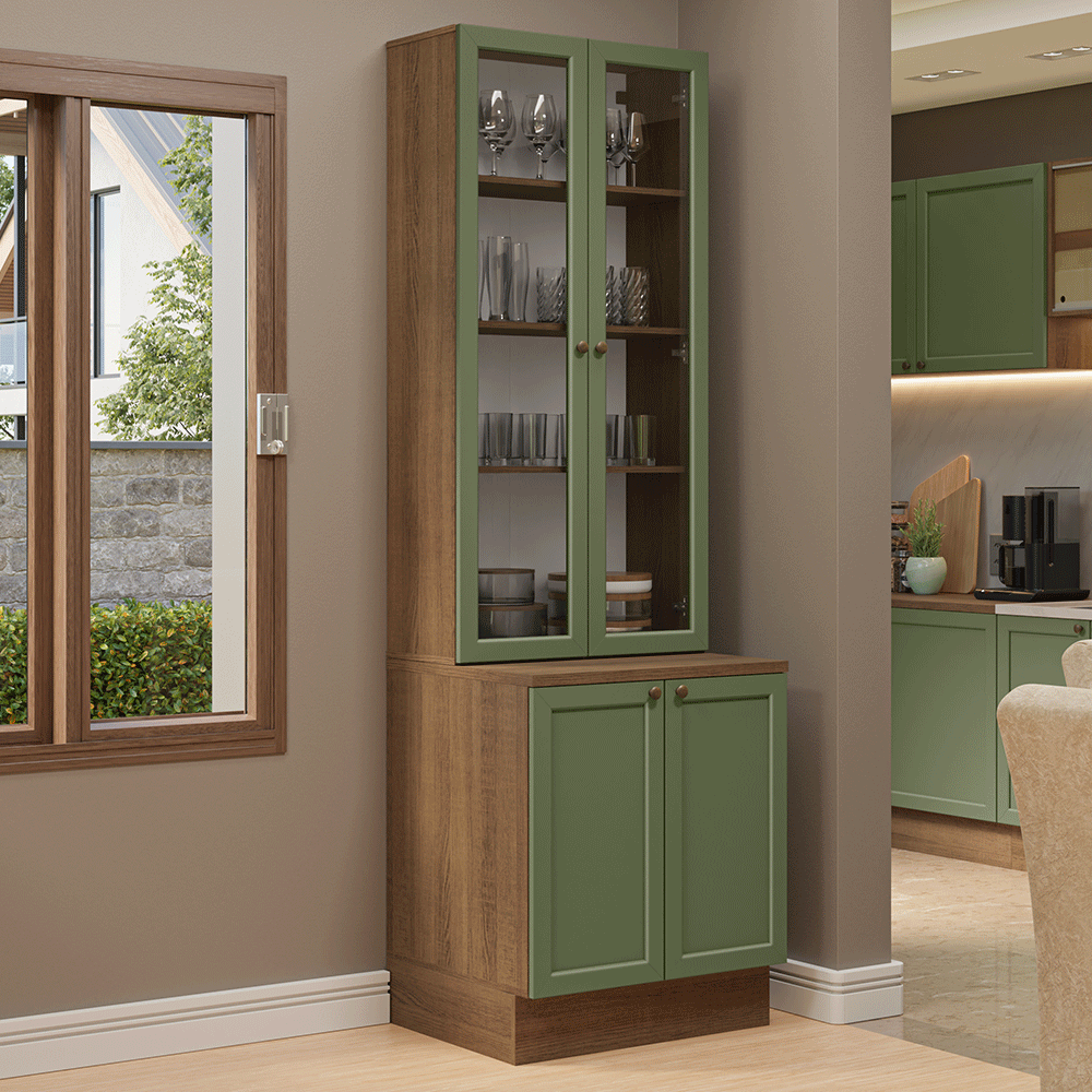 Combo Gabinete + Vitrina 70 cm Marrón/Verde Vik Madesa 01