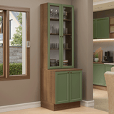 Combo Gabinete + Vitrina 70 cm Marrón/Verde Vik Madesa 01