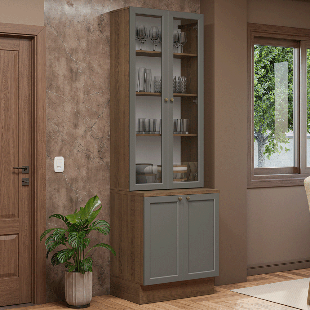 Combo Gabinete + Vitrina 70 cm Marrón/Gris Vik Madesa 02