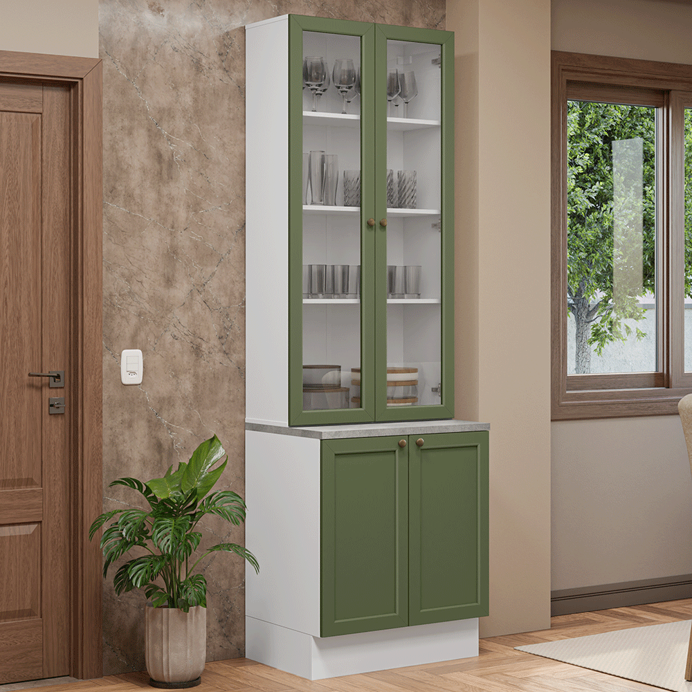 Combo Gabinete + Vitrina 70 cm Blanco/Verde Vik Madesa 02