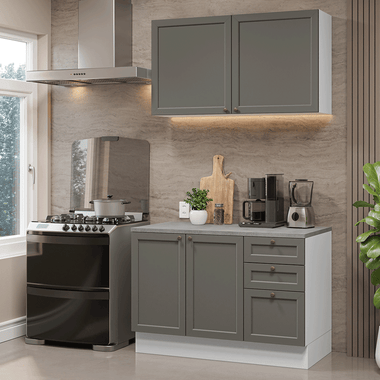 Cocina Compacta 120 cm Blanco/Gris Vik Madesa