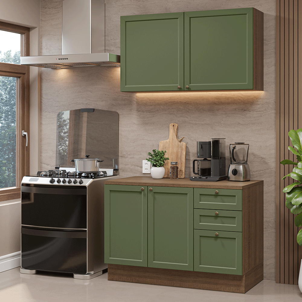 Cocina Integral 120 cm Marrón/Verde Vik Madesa 01