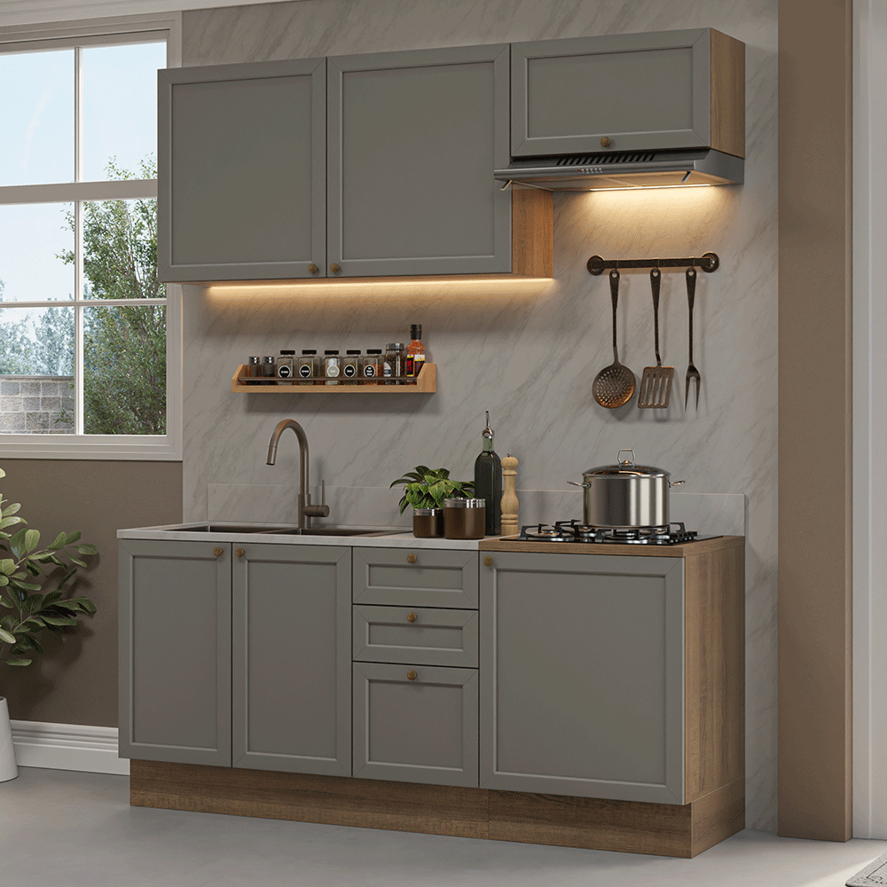 Cocina Compacta 180 x 52 cm Marrón/Gris Vik Madesa