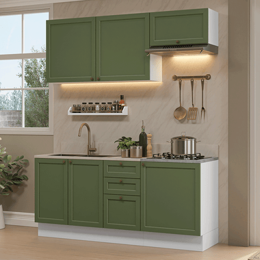 Cocina Compacta 180 cm Blanco/Verde Vik Madesa