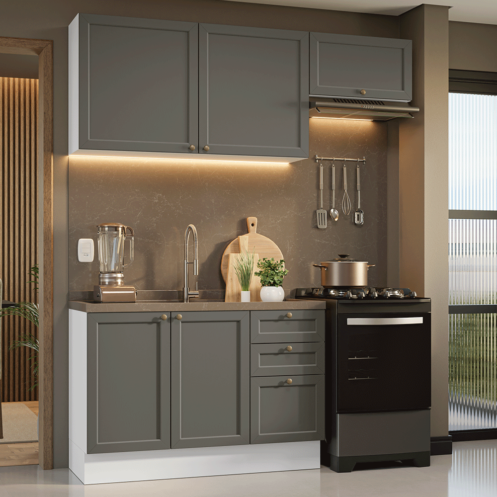 Cocina Integral 180 cm Blanco/Gris Vik Madesa 02