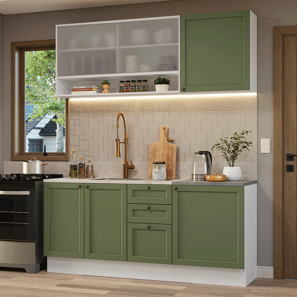 Cocina Integral 180 cm Blanco/Verde Vik Madesa 03