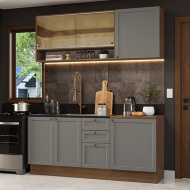 Cocina Compacta 180 cm Marrón/Gris Vik Madesa