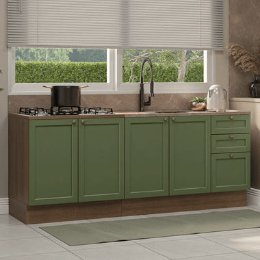 Cocina Compacta 200 cm Sin Encimera Marrón/Verde Vik Madesa