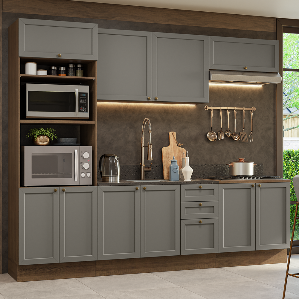 Cocina Integral 270 cm Con Mueble para Horno Marrón/Gris Vik Madesa