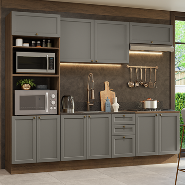 Cocina Integral 270 cm Con Mueble para Horno Marrón/Gris Vik Madesa