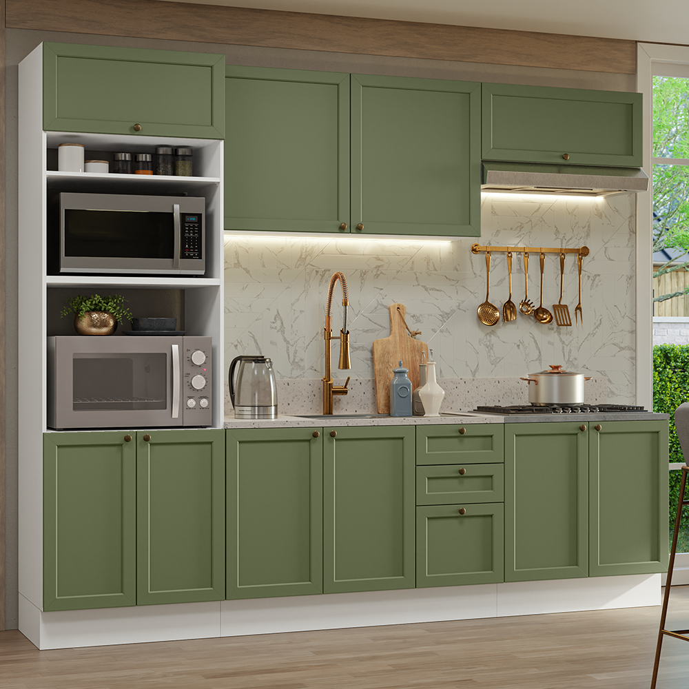 Cocina Integral 270 cm Blanco/Verde Vik Madesa 01