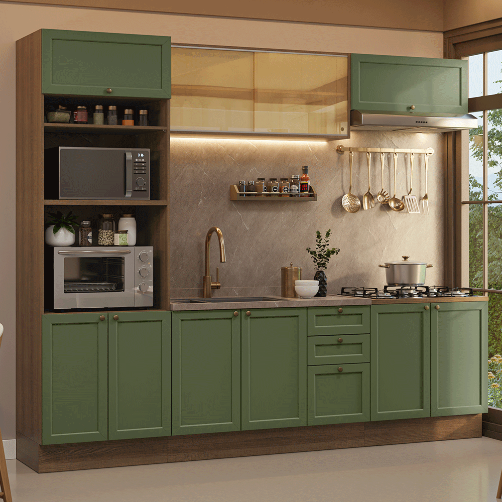 Cocina Integral 270 cm Marrón/Verde Vik Madesa 02