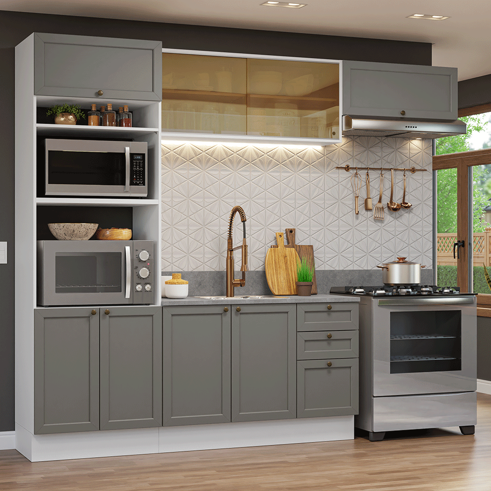 Cocina Integral 270 cm Blanco/Gris Vik Madesa 04