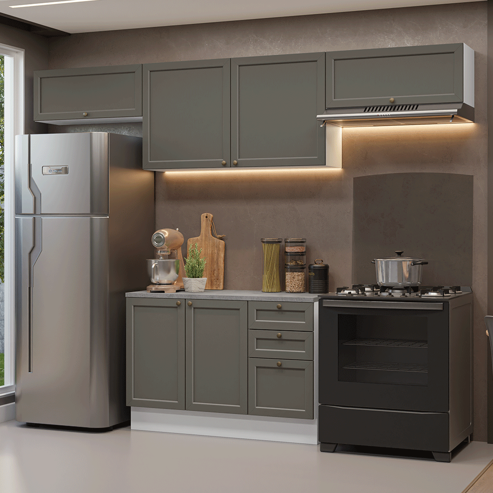 Cocina Compacta 280 cm Blanco/Gris Vik Madesa