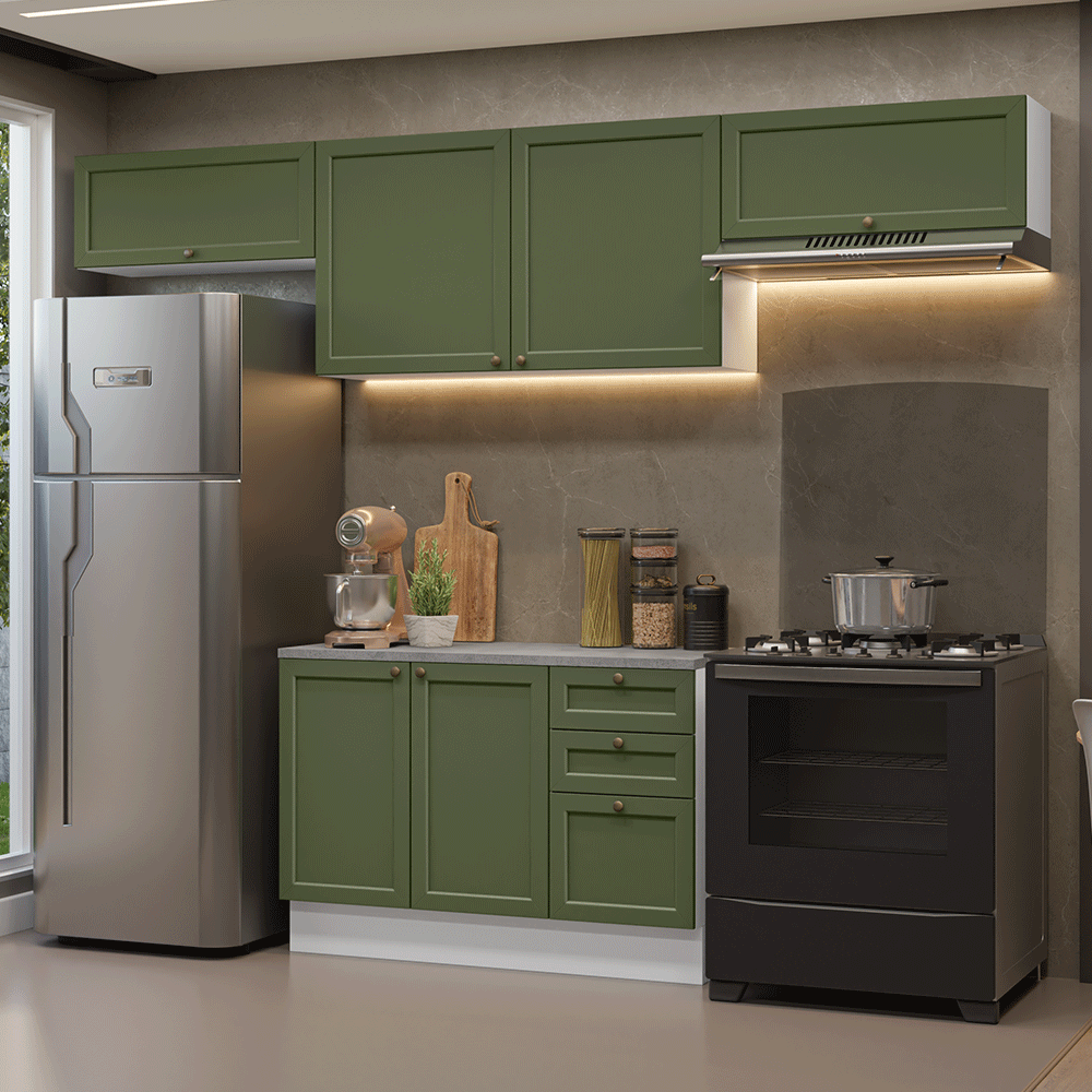 Cocina Integral 280 cm Blanco/Verde Vik Madesa 01