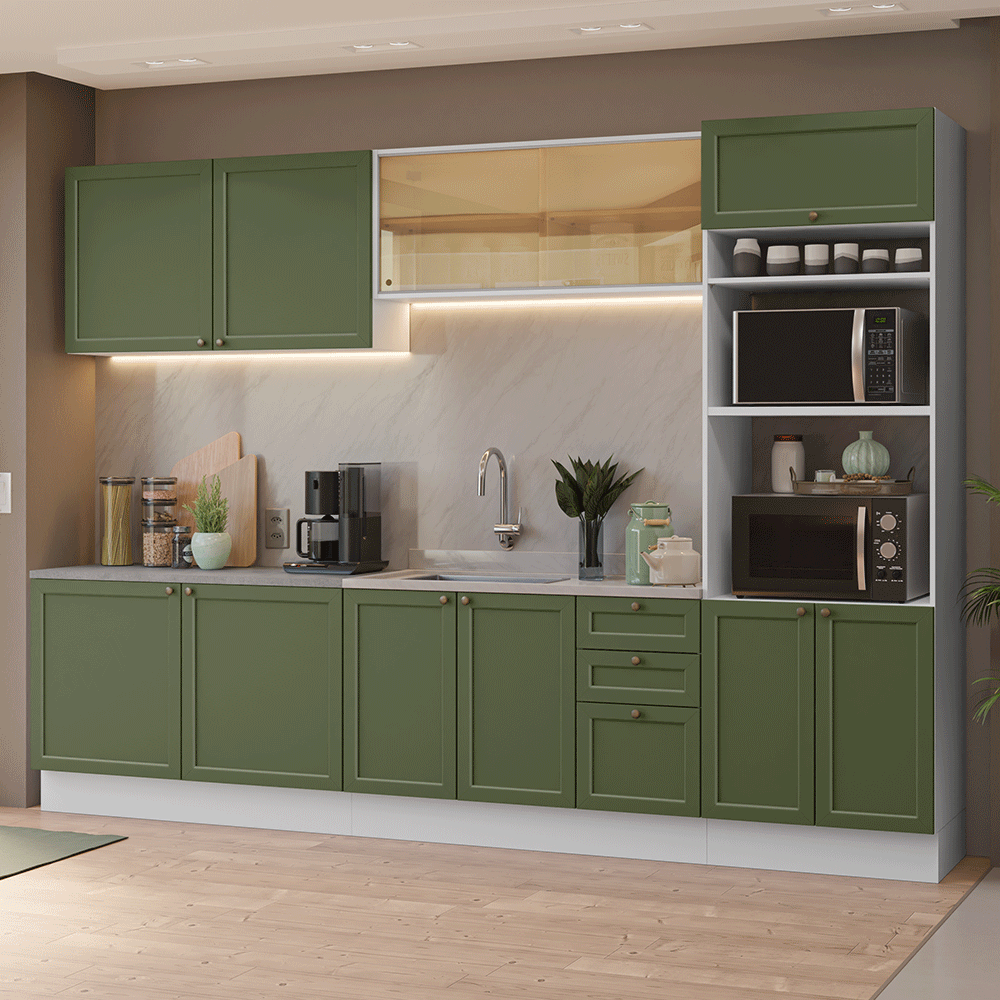 Cocina Integral 310 cm Blanco/Verde Vik Madesa 01