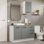 Kit Gabinete Bajo y Gabinete Superior para Baño 120 cm 3 Puertas 3 Cajones Blanco/Gris Agata Madesa