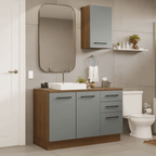 Kit Gabinete Bajo y Gabinete Superior para Baño 120 cm 3 Puertas 3 Cajones Marrón/Gris Agata Madesa