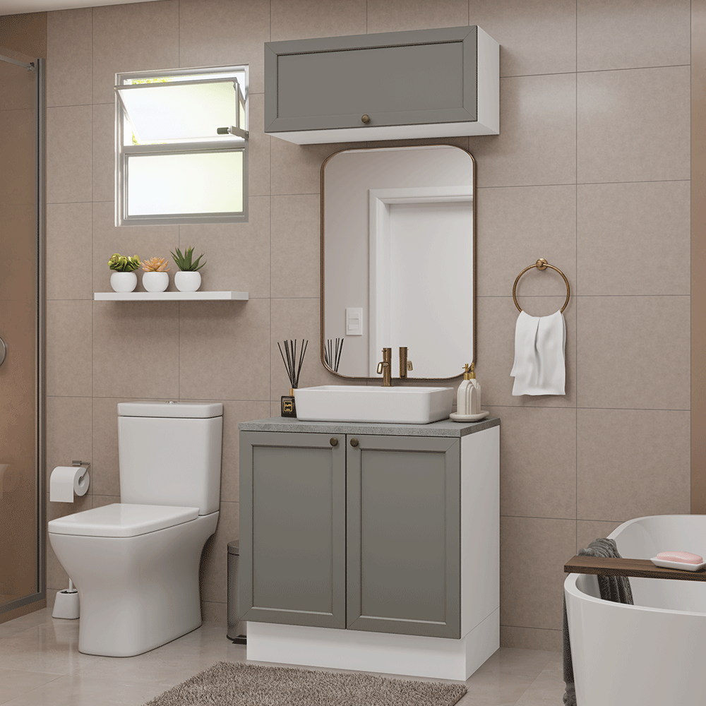 Combo Gabinete Bajo para Baño 80cm 3 Puertas Blanco/Gris Vik Madesa 02