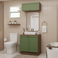 Kit Gabinete Bajo y Gabinete Superior para Baño 80 x 52 cm 3 Puertas Marrón/Verde Vik Madesa