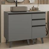 Gabinete Bajo para Baño 100cm 1 Puerta 3 Gavetas Gris Nice Madesa 04
