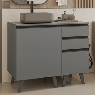 Gabinete para Baño 100 cm 1 Puerta 3 Cajones Gris Nice Madesa