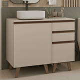 Gabinete Bajo para Baño de 100cm Con Patas 1 Puerta 3 Gavetas Crema Nice 04