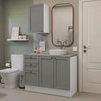 Kit Gabinete Bajo y Gabinete Superior para Baño 110 x 52 cm 3 Puertas 3 Cajones Blanco/Gris Vik Madesa