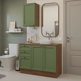 Combo Gabinete Bajo para Baño 110cm 3 Gavetas 3 Puertas Marrón/Verde Vik Madesa 01