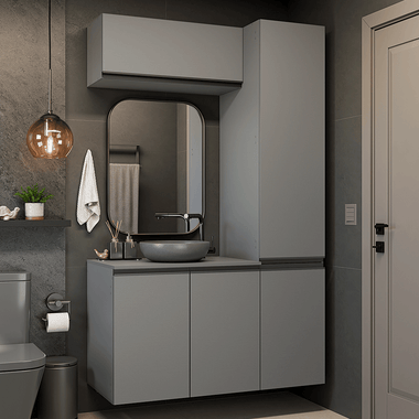 Kit Gabinete Bajo y Gabinete Superior Flotante para Baño 120 cm 5 Puertas Gris Nice Madesa