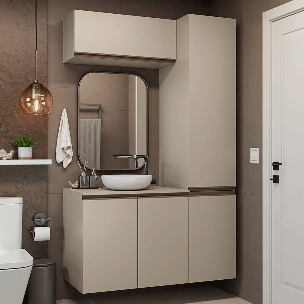 Gabinetes para Baño 120 cm, Sin Patas 5 puertas, Crema Nice 02