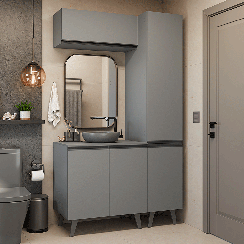 Combo Gabinete Bajo para Baño 120cm 5 Puertas Gris Nice Madesa 03