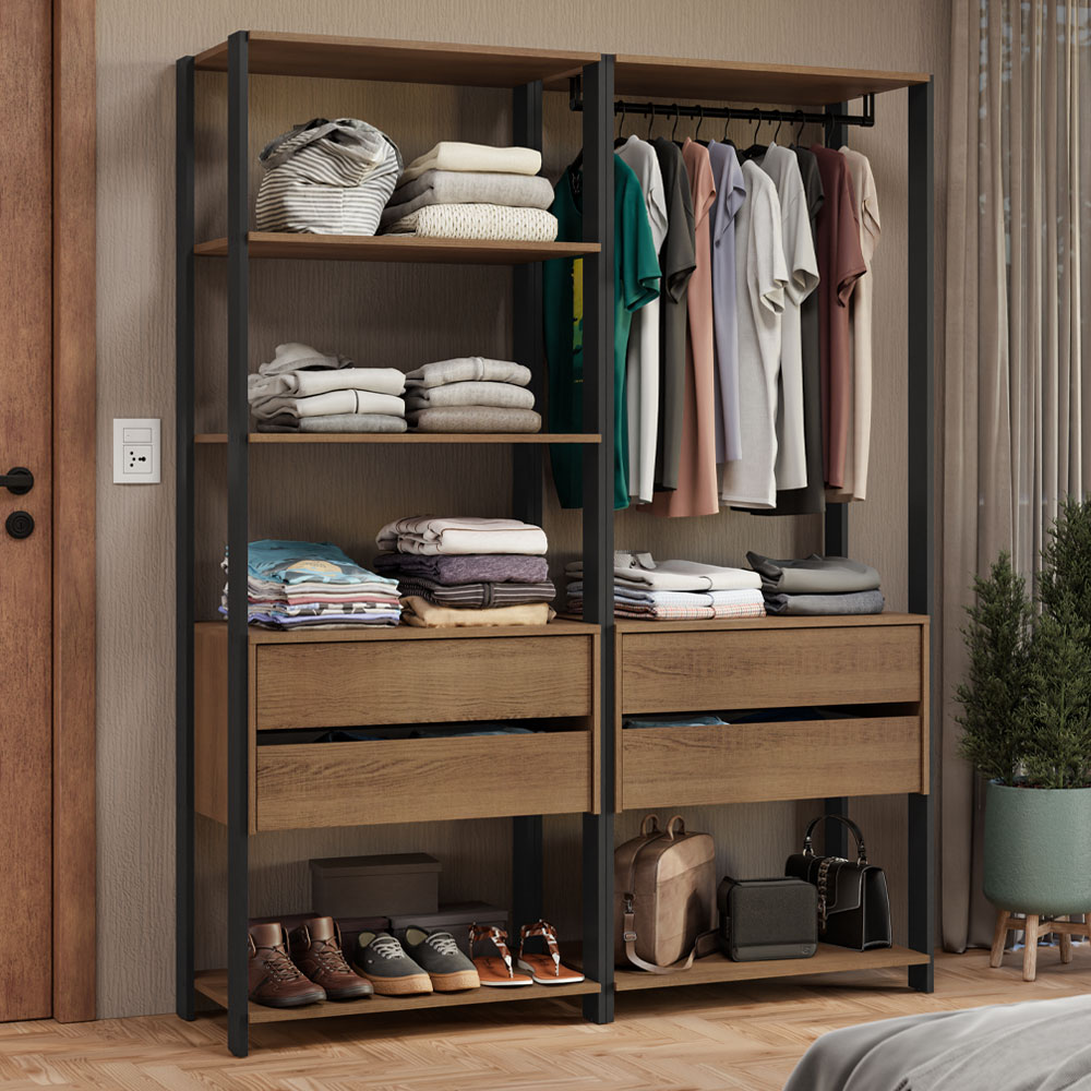 Clóset Modulado 4 Cajones 6 Niveles 140cm Marrón/Negro Valencia