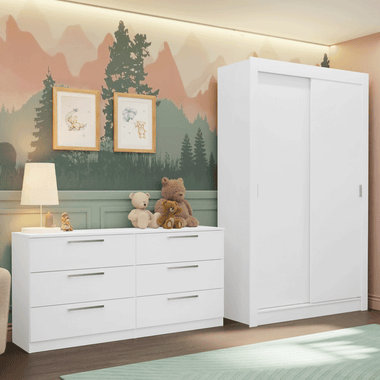 Kit Clóset Infantil 267 cm 2 Puertas y Cómoda Blanco Madesa