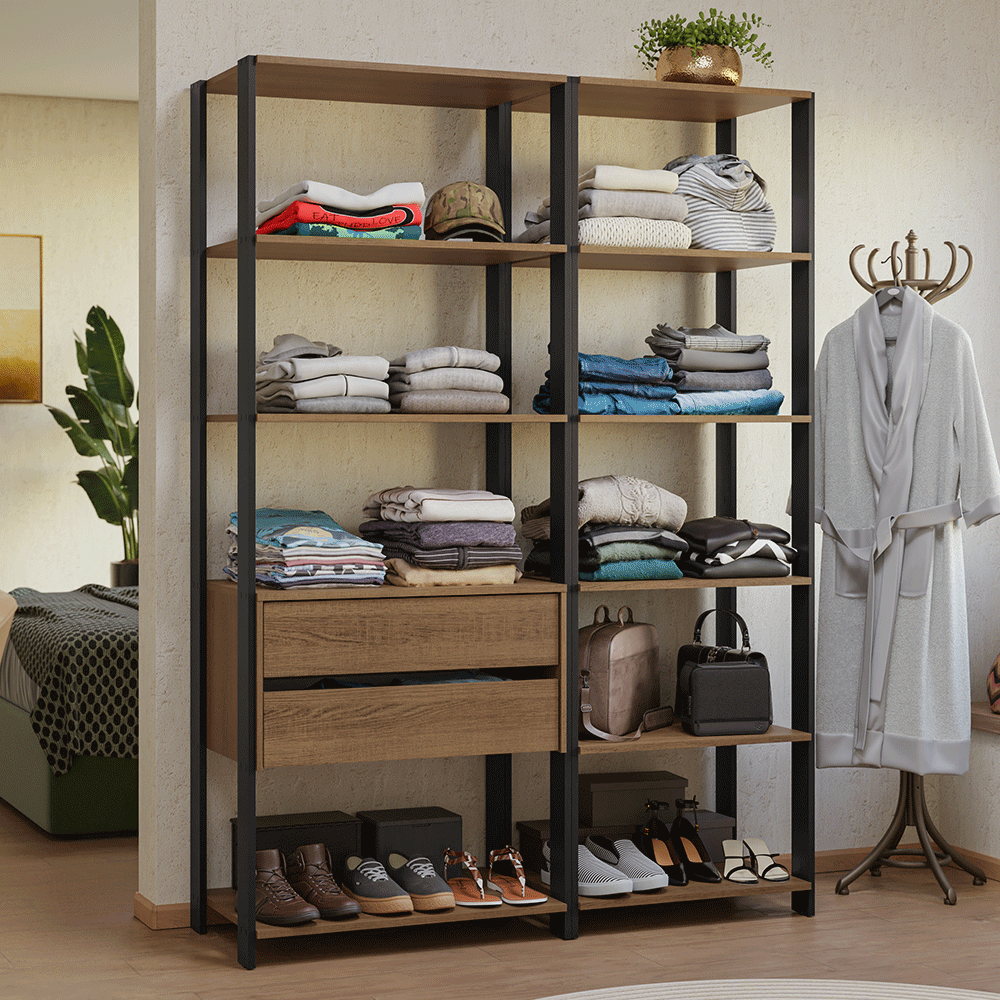 Clóset Modulado 2 Cajones 9 Niveles 129cm Marrón/Negro Valencia