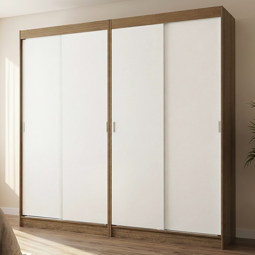 Conjunto de 2 Clósets 4 Puertas Corredizas Marrón/Blanco Tokio Madesa