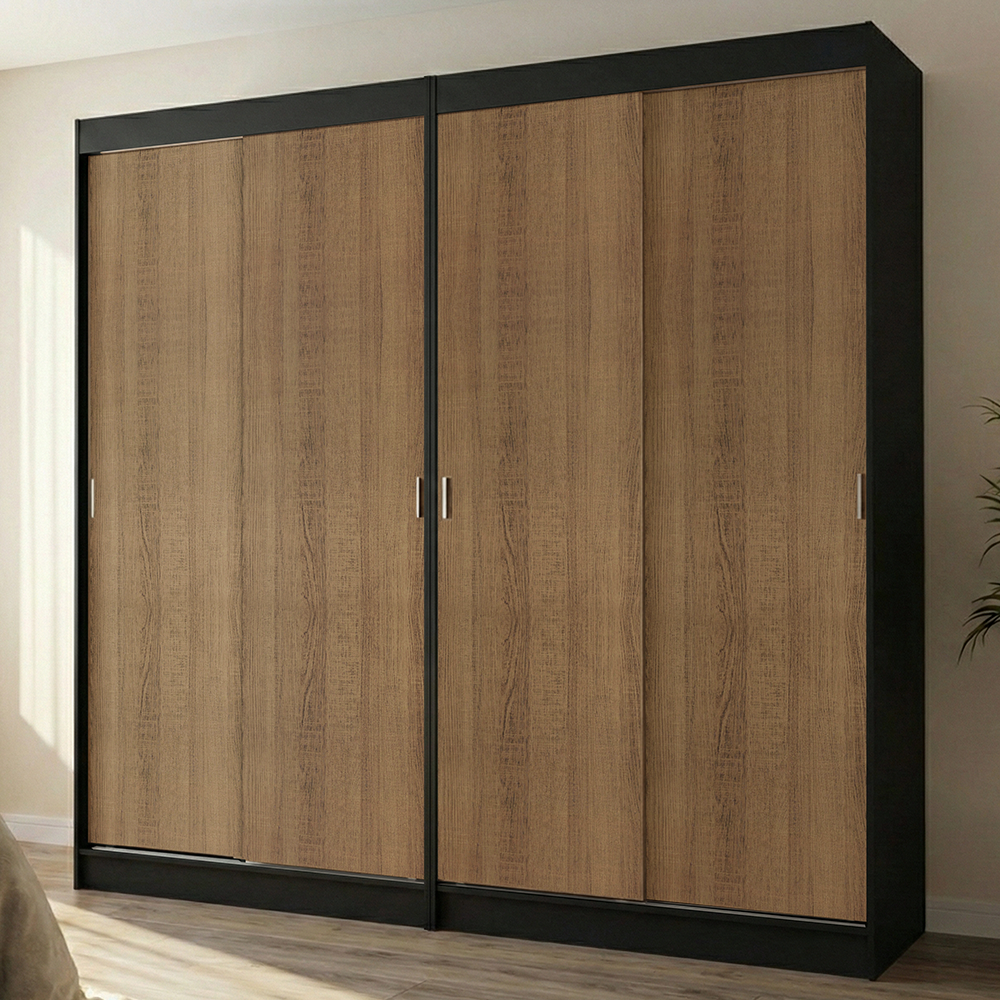 Conjunto de 2 Clósets 4 Puertas Corredizas Negro/Marrón Tokio Madesa