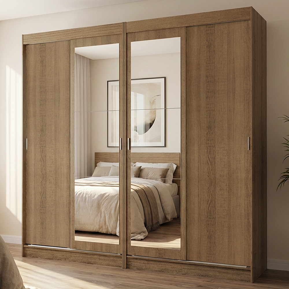 Conjunto de 2 Clósets 4 Puertas Corredizas con 2 Espejos Marrón Tokio Madesa