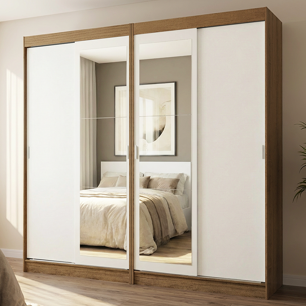 Conjunto de 2 Clósets 4 Puertas Corredizas con 2 Espejos Marrón/Blanco Tokio Madesa