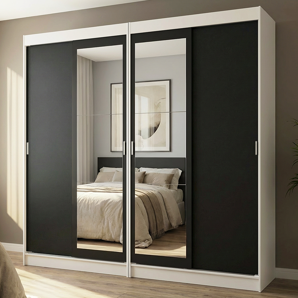 Conjunto de 2 Clósets 4 Puertas Corredizas con 2 Espejos Blanco/Negro Tokio Madesa