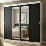Conjunto de 2 Clósets 4 Puertas Corredizas con 2 Espejos Blanco/Negro Tokio Madesa