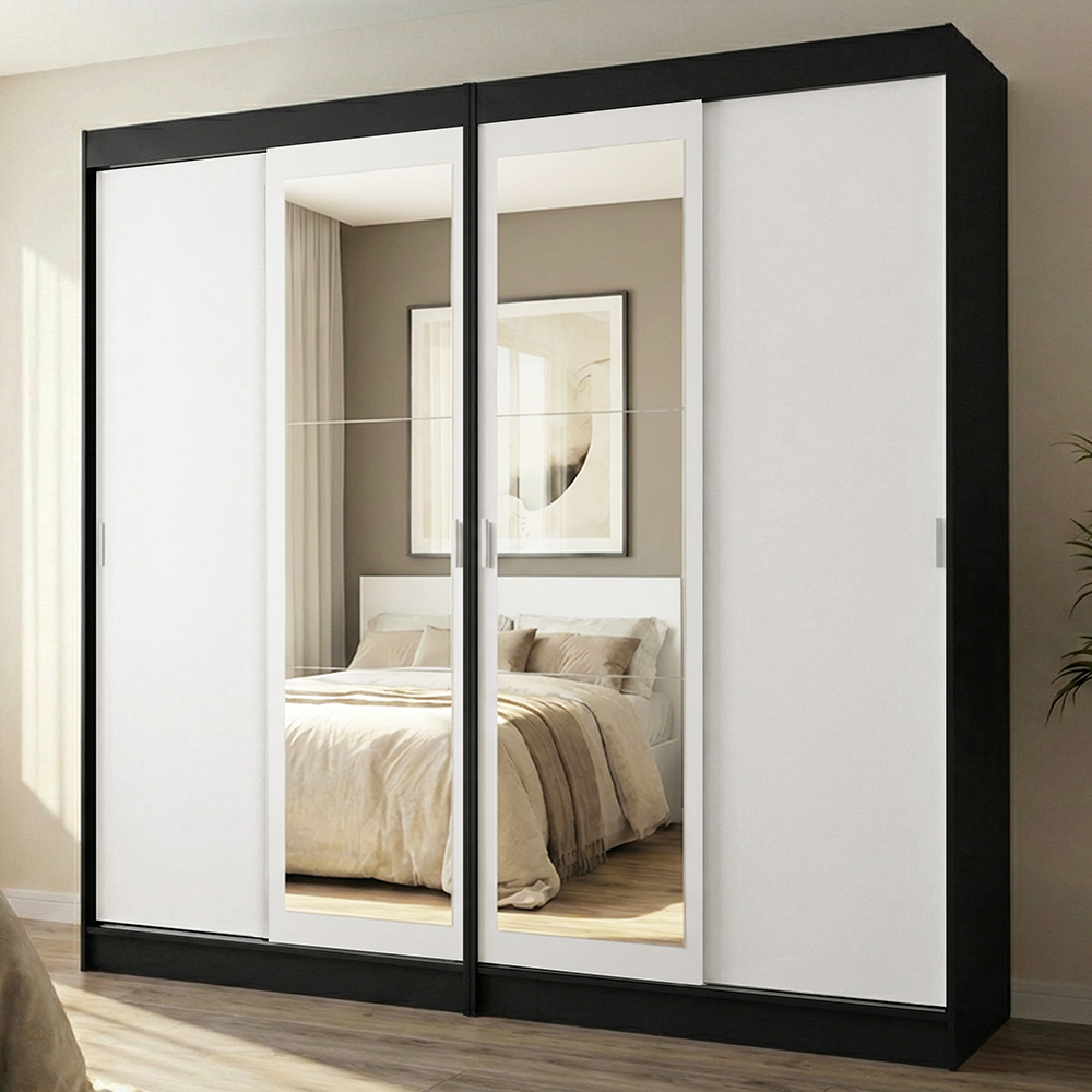 Conjunto de 2 Clósets 4 Puertas Corredizas con 2 Espejos Negro/Blanco Tokio Madesa