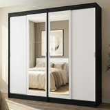 Conjunto de 2 Clósets 4 Puertas Corredizas con 2 Espejos Negro/Blanco Tokio Madesa