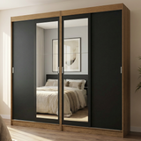 Conjunto de 2 Clósets 4 Puertas Corredizas con 2 Espejos Marrón/Negro Tokio Madesa