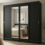 Conjunto de 2 Clósets 4 Puertas Corredizas con 2 Espejos Negro Tokio Madesa